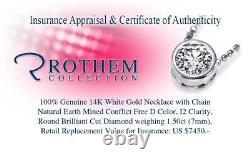 $7,450 1.50 Carat Diamond Pendant Necklace White Gold Bezel 14K I2 24153904