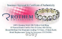 7.50 Carat D SI1 Wedding Birthday Diamond Eternity Ring 18K Yellow Gold Band 633