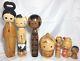 7 Vintage Japanese Kokeshi Wooden Wood Doll Lot Collection Artist Signed Figure
