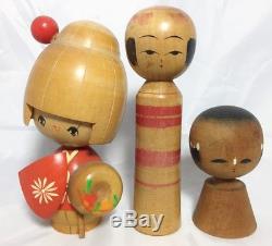 7 Vintage Japanese Kokeshi Wooden Wood Doll LOT Collection Artist Signed Figure