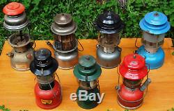 7 vintage gasoline lanterns, COLEMAN, AIDA EXPRESS, KAMPLITE, SEARS