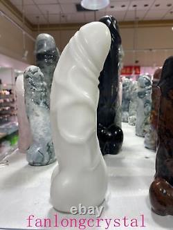 8in Wholesale Natural White jade male penis Quartz Crystal Carved Figurines 1pc