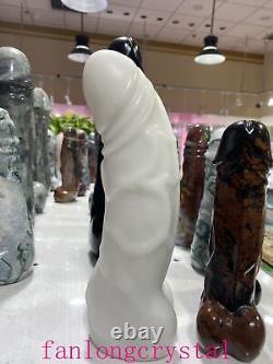 8in Wholesale Natural White jade male penis Quartz Crystal Carved Figurines 1pc