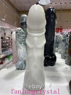 8in Wholesale Natural White jade male penis Quartz Crystal Carved Figurines 1pc