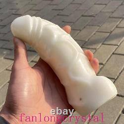 8in Wholesale Natural White jade male penis Quartz Crystal Carved Figurines 1pc