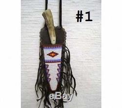 9.25 Native American Algonquin Made & Designed Beaded Fringed Sheath & Knife