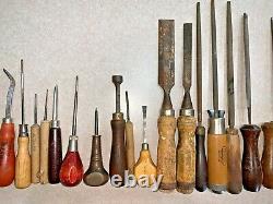 ANTIQUE Vintage Tools, Chisels Wood Handles, Woodworking, Carpentry LOT Auction