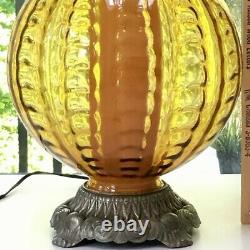 A+ PAIRAuthenticVintageMid-Century Modern Retro Blown Amber Glass Globe Lamps