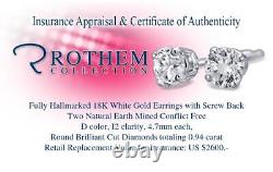 Anniversary 0.94 CT D I2 Studs Diamond Earrings 18K White Gold 54422032