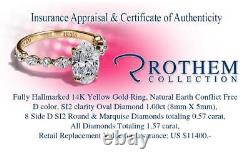 Anniversary 1.57 CT D SI2 Oval Diamond Engagement Ring 14K Yellow Gold 67253093