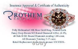 Anniversary 2.17 CT SI2 Deep Brown Diamond Halo Ring 18K Rose Gold 53838474