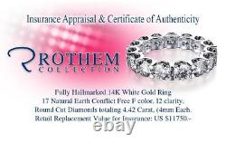 Anniversary 4.42 CT F I2 Size 7 Diamond Eternity Ring 14K White Gold 54521747