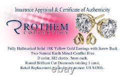 Anniversary Gift 1 CT D SI2 Diamond Stud Earrings 18K Yellow Gold 55212036