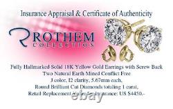 Anniversary Gift 1 CT J I2 Diamond Stud Earrings 18K Yellow Gold 52613036