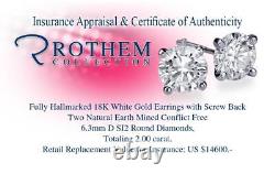 Anniversary Women 2 CT D SI2 Round Diamond Stud Earrings 18K White Gold 51306369