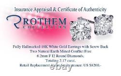 Anniversary Women 2 CT F I2 Round Diamond Stud Earrings 18K White Gold 54676369