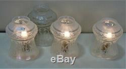 Antique Art Nouveau Art Deco Victorian Acid Etched Iridescent Glass Lamp Shades