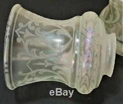 Antique Art Nouveau Art Deco Victorian Acid Etched Iridescent Glass Lamp Shades