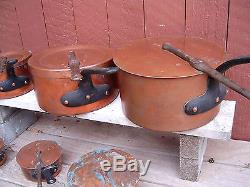 Antique Copper Pots by LEGRY, Set of Six
