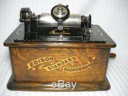 Antique Edison Standard Cylinder Phonograph 2/4 Minute Gearing & Two Reproducers