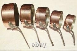 Antique French Copper Saucepan Pan Set 5 Hammered Hand Tinned 2mm 14.3lbs