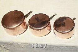 Antique French Copper Saucepan Pan Set 5 Hammered Hand Tinned 2mm 14.3lbs