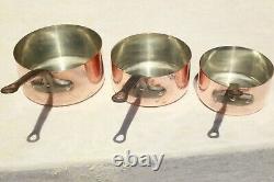 Antique French Copper Saucepan Pan Set 5 Hammered Hand Tinned 2mm 14.3lbs