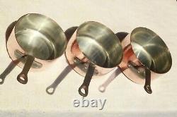 Antique French Copper Saucepan Pan Set 5 Hammered Hand Tinned 2mm 14.3lbs