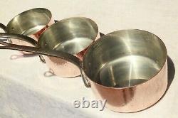 Antique French Copper Saucepan Pan Set 5 Hammered Hand Tinned 2mm 14.3lbs