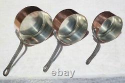 Antique French Copper Saucepan Pan Set 5 Hammered Hand Tinned 2mm 14.3lbs