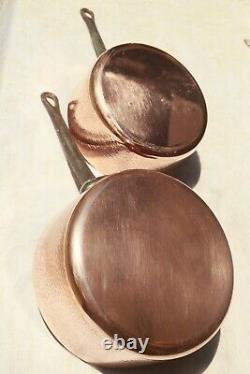 Antique French Copper Saucepan Pan Set 5 Hammered Hand Tinned 2mm 14.3lbs