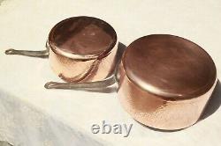 Antique French Copper Saucepan Pan Set 5 Hammered Hand Tinned 2mm 14.3lbs