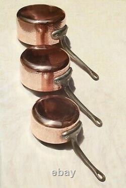 Antique French Copper Saucepan Pan Set 5 Hammered Hand Tinned 2mm 14.3lbs