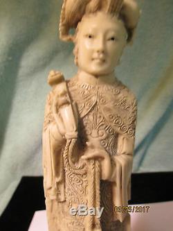 Antique Original Intricately Hand Carved Ivory Colored Emperor And Empress