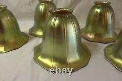 Art Glass shades, Gold Favril, Tiffany style, Bell shade. Set of 5