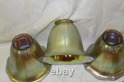 Art Glass shades, Gold Favril, Tiffany style, Bell shade. Set of 5