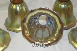 Art Glass shades, Gold Favril, Tiffany style, Bell shade. Set of 5