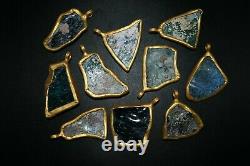 Big Lot Sale 42 Pcs Ancient Roman Glass Pendants with Gold Plated Metal Mounts