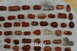 Big Lot Sale 90 Ancient Bactrian Carnelian Stone Animal Shaped Bead Amulets