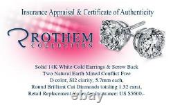 Black Friday 1.52 Ct Diamond Earrings D SI2 14K White Gold 54132290