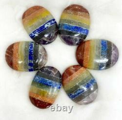 Bulk 50 Pcs KIT Natural Bonded Chakra Thumb Worry Stone with Pouch & Info Cards