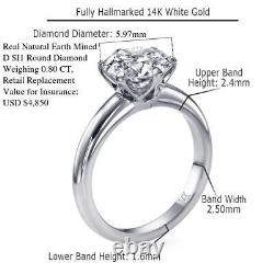 CHRISTMAS 0.80 CT D SI1 Diamond Ring 14K White Gold Solitaire 54128018