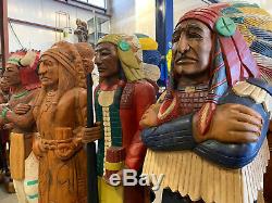 CIGAR 4PC INDIAN 6ft WOOD Store Cowboy CARVED TOBACCO STATUE SIGN WHOLESALE BUY