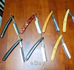 COLLECTORS Lot of 18 Vintage Straight Razors-In Rolled Leather Storage Holder