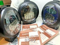 Casio moon tri graph TGQ200 & GMQ100 & CGQ300 Cosmo Phase alarm clocks 1985