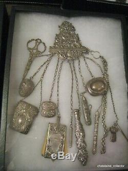 Chatelaines Victorian functional jewelry collection of 11 various metals
