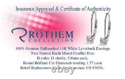Christmas 1.57 CT D I1 Leverback Diamond Earrings 14K White Gold 40452227