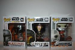 Chrome Mandalorian Special Edition, Darth Revan, and Darth Malak Funko Pops