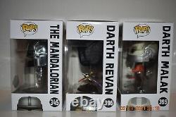 Chrome Mandalorian Special Edition, Darth Revan, and Darth Malak Funko Pops