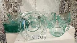 Collectible Glass Dishes Madrid Pattern Aqua Green57pc setRecollections Set